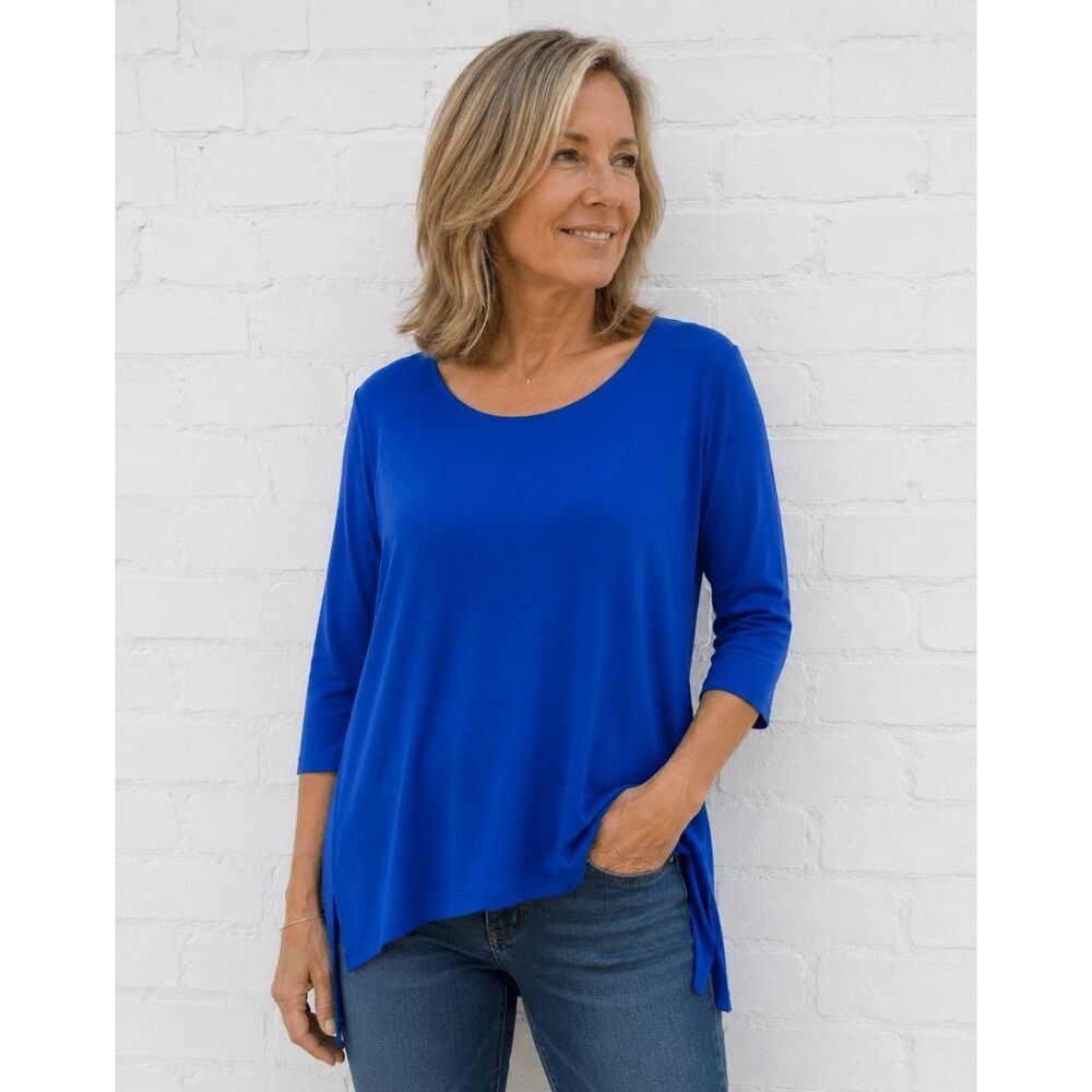 Chico's Travelers Cobalt Blue 3/4-Sleeve Asymmetric Hem Wrinkle Free Tunic Top 3